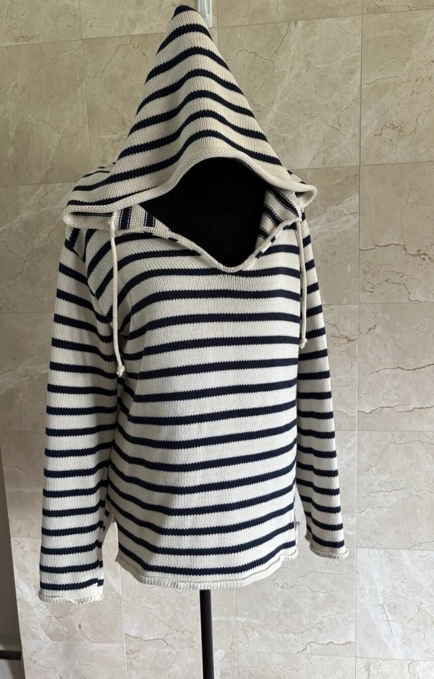 VTG Binghamton Knitting Co. Cotton Stripe Hoodie Small USA Coastal Prep Classic